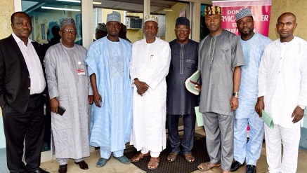 (L-r): Remi Aromiwura, general manager, Land, Water & Survey; Abubakar Bibi, Ilorin Airport manager; Tajudeen Zulu Oloje, chairman, Ilorin West Local Government Council; Saleh Dunoma, managing director Federal Airports Authority of Nigeria (FAAN); Alh. Ado Sanni, director of Works, Ilorin West; Charles Onyeri, general manager, Legal; Alhaji Sayi Yekeen, consultant Ilorin West, & Ali Dambatta, Chief Security officer to the Managing Director, during a function at the weekend.